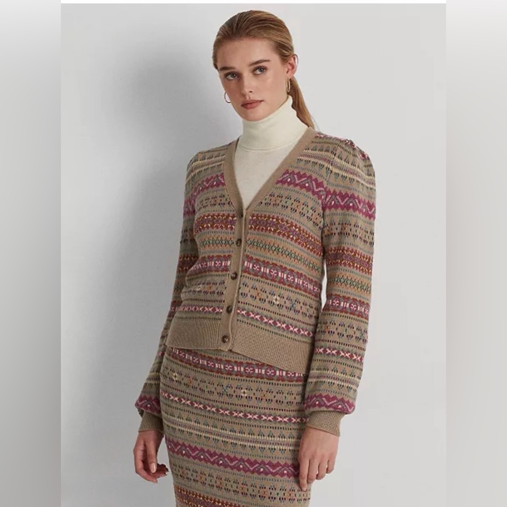 Ralph Lauren Pink and Tan Patterned Cardigan